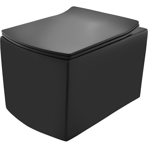 Безободковый подвесной унитаз Jaquar Kubix Prime KUS-BLM-35953BIUFSM (черный матовый, с сиденьем), фото 2