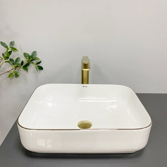Раковина VBI Palermo White Rose Gold Edge VBI-012307 (50x39 см, білий глянець/рожеве золото, чаша), Доступні розміри: 50 x 39, Колір виробника: білий глянець, бортик розове золото, фото , изображение 2