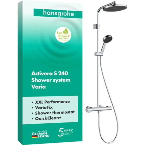 Душова система з термостатом Hansgrohe Activera S Showerpipe 240 EcoSmart Chrome 28078000 (хром), Колір виробника: хром, фото , изображение 11