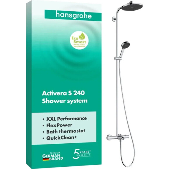 Душевая система с термостатом Hansgrohe Activera S Showerpipe 240 EcoSmart Chrome 28871000 (хром, с изливом), Цвет производителя: хром, фото 8
