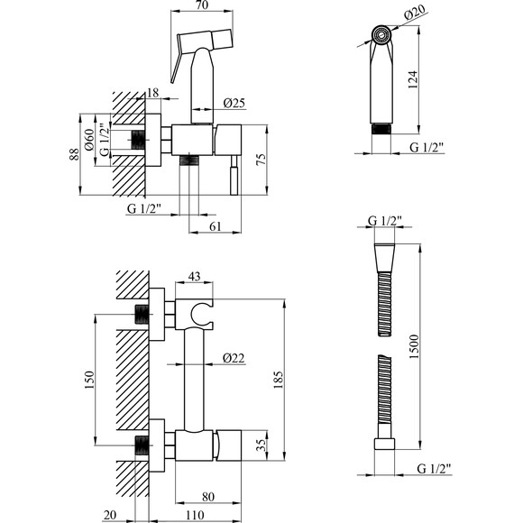 Комплект змішувачів для ванної кімнати Kroner Edelstahl Klassisch KRKESG082ESG010ESG052 (Klassisch-ESG082+Klassisch-ESG010+Klassisch-ESG052, нержавіюча сталь), фото , изображение 20