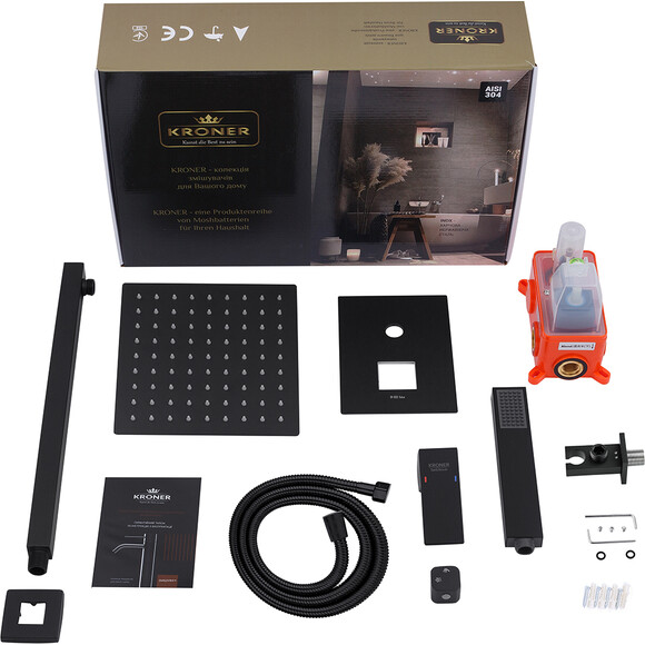 Комплект смесителей для ванной комнаты Kroner Edelstahl Kubus KRKSCH082SCH0103 (Kubus-SCH082+Kubus-SCH010-3, черный), фото 12