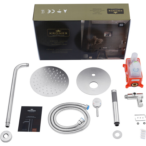 Комплект змішувачів для ванної кімнати Kroner Edelstahl Klassisch KRKESG082ESG010ESG053 (Klassisch-ESG082+Klassisch-ESG010+Klassisch-ESG053, нержавіюча сталь), фото , изображение 11