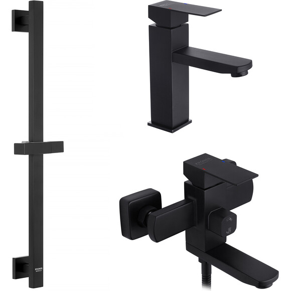 Комплект смесителей для ванной комнаты Kroner Edelstahl Kubus (Kubus - SCH060+Kubus - SCH010+Kubus - SCH230, черный), фото 