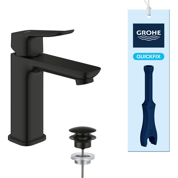 Змішувач для умивальника Grohe QuickFix Dice ColdStart M-Size Black MAtt 1018362430 (чорний матовий, з донним клапаном), Колір виробника: чорний матовий, фото , изображение 7