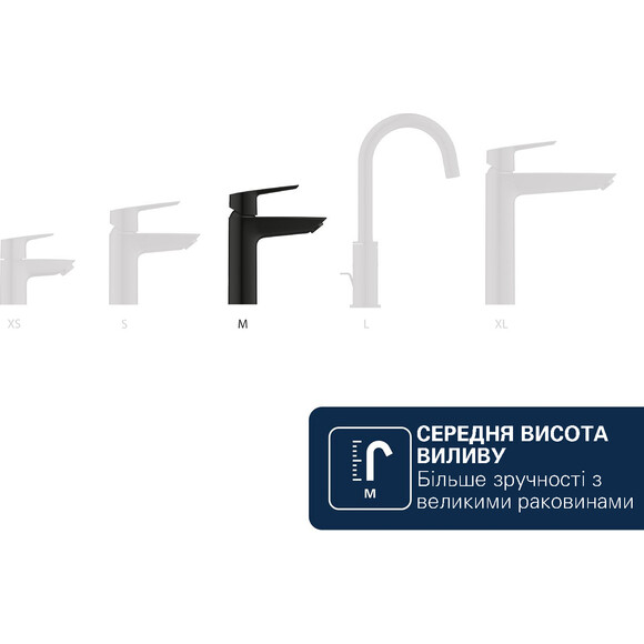 Змішувач для умивальника Grohe QuickFix Dice ColdStart M-Size Black MAtt 1018362430 (чорний матовий, з донним клапаном), Колір виробника: чорний матовий, фото , изображение 12