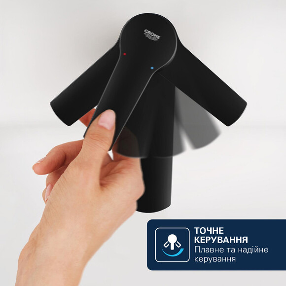Змішувач для умивальника Grohe QuickFix Dice ColdStart M-Size Black MAtt 1018362430 (чорний матовий, з донним клапаном), Колір виробника: чорний матовий, фото , изображение 13
