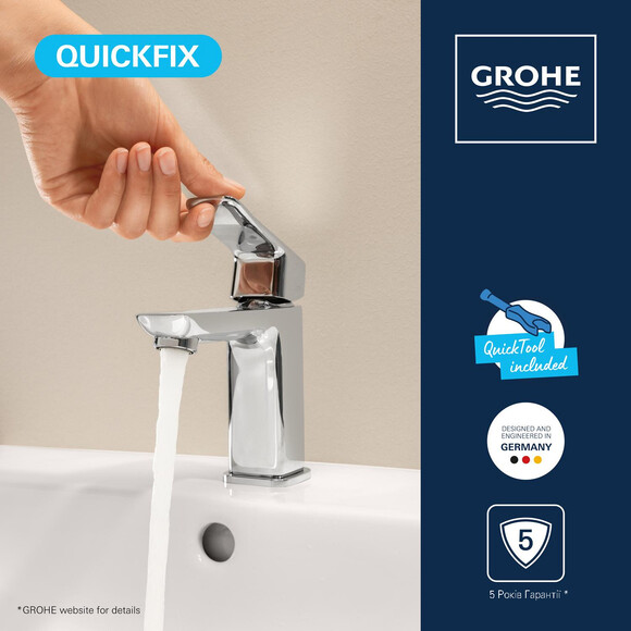 Смеситель для умывальника Grohe QuickFix Dice S-Size Chrome 1018560000 (хром, с донным клапаном), Цвет производителя: хром, фото 13