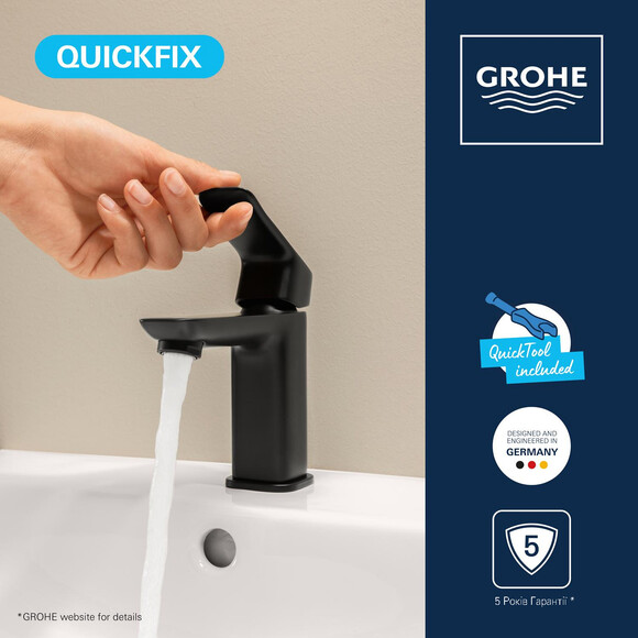 Смеситель для умывальника Grohe QuickFix Dice S-Size Black Matt 1018572430 (черный матовый, с донным клапаном), Цвет производителя: черный матовый, фото 11