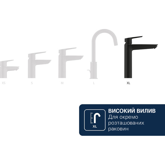 Змішувач для умивальника Grohe QuickFix Dice XL-Size Black Matt 1018922430 (чорний матовий, високий), Колір виробника: чорний матовий, фото , изображение 11