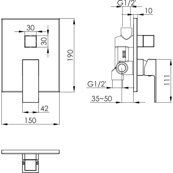 Смеситель скрытого монтажа для ванны Imprese Judit Chrome f04610801AA  (хром, внутренняя часть в комплекте), Цвет производителя: хром, фото 2