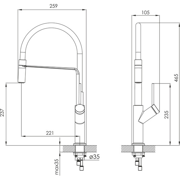 Змішувач для кухні Imprese Boa BS f03401410BS (чорний матовий, з гнучким виливом), Колір виробника: чорний матовий, фото , изображение 2