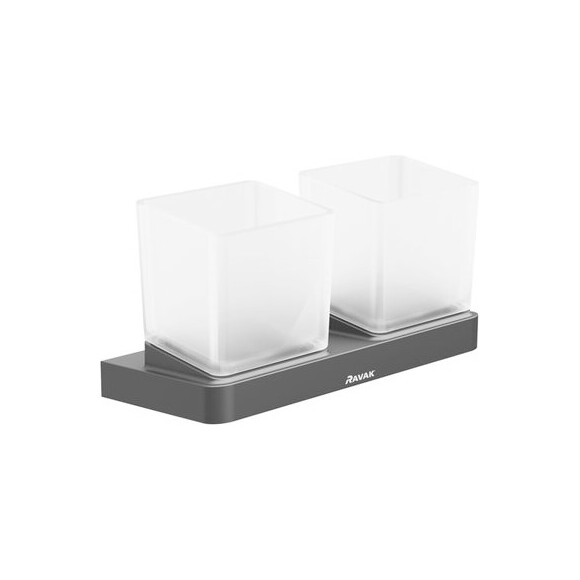 Стакан для зубных щеток Ravak 10° TD 220.20BL (X07P558, черный, настенный, двойной), Цвет производителя: черный, фото 
