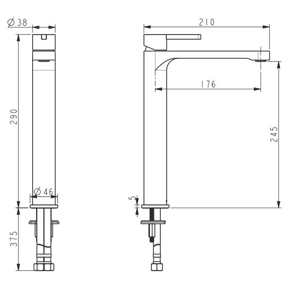 Змішувач для умивальника Devit Laguna Black Matt 84X11110B (чорний матовий, високий), Колір виробника: чорний матовий, фото , изображение 3