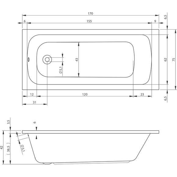 Акрилова ванна Devit Comfort 17075123 (170x75 см, з ніжками), Доступні розміри: 170 x 75, фото , изображение 3