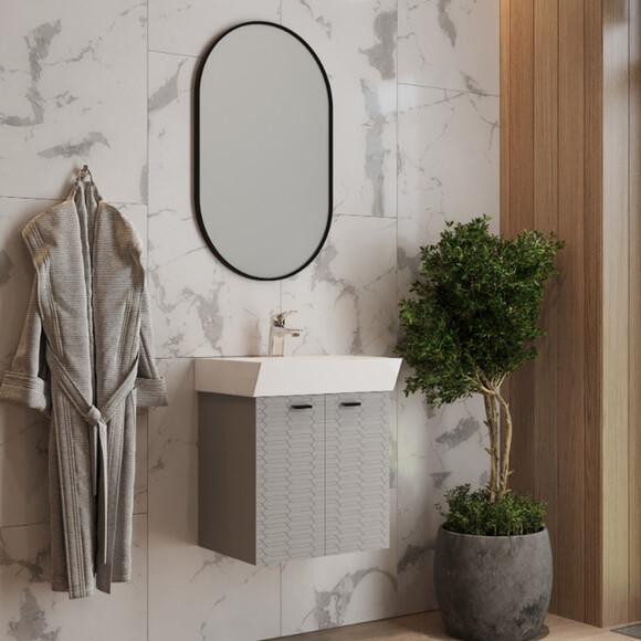 Тумба з раковиною Devit Flow Grey Matt 484050G (50 см, сіра матова, підвісна), Доступні розміри: 50, Колір виробника: сірий матовий, фото , изображение 6