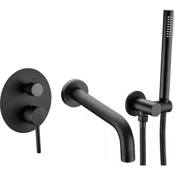 Змішувач прихованого монтажу для ванни VBI Milano Black VBI-050107BL (чорний, з лійкою та шлангом, внутрішня частина в комплекті), Колір виробника: чорний, фото 
