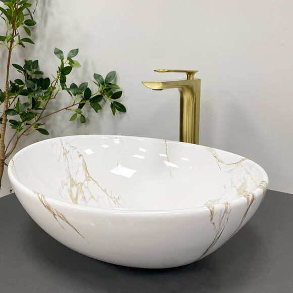 Умивальник VBI Parma Stains Glossy VBI-011015 (42x34 см, мармур глянсовий, чаша), Доступні розміри: 42 x 34, Колір виробника: мармур глянсовий, фото , изображение 2