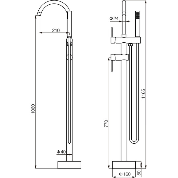 Смеситель для ванны VBI Milano Chrome VBI-050108CH (хром, напольный), Цвет производителя: хром, фото 2