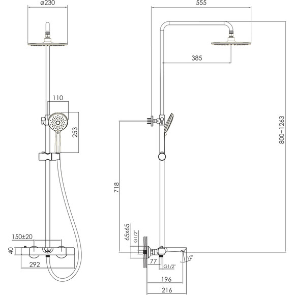 Душова система з термостатом Imprese Bilovec t048B00901SR (хром, із виливом), Колір виробника: хром, фото , изображение 5