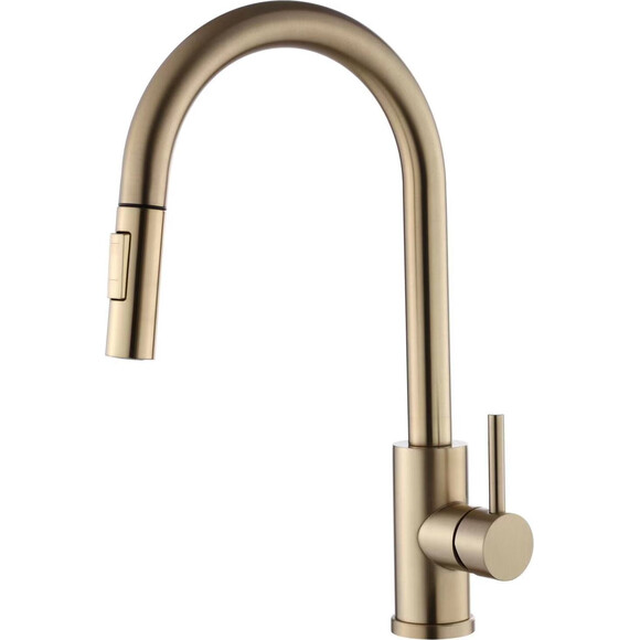 Змішувач для кухні VBI Flusso Brushed Gold VBI-055000BG (брашоване золото, з висувною лійкою), Колір виробника: золото брашоване (матове), фото 
