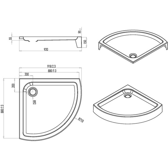 Душовий піддон Am.Pm Bliss L W55T-315-090W (90x90 см), фото , изображение 2