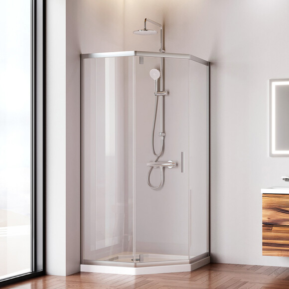Душова кабіна 90x90 см Am.Pm Gem 5-corner Pivot W90UG-405-090MT (скло прозоре, профіль матовий хром, без піддону), фото , изображение 2