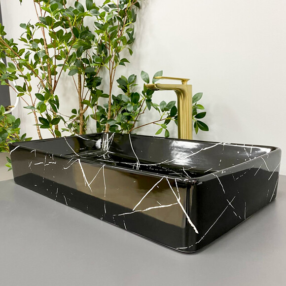 Умывальник VBI Triest Black Marmo Glossy VBI-012707 (61x35 см, черный мрамор глянцевый), Доступные размеры: 60 x 34, Цвет производителя: черный мрамор глянцевый, фото 2