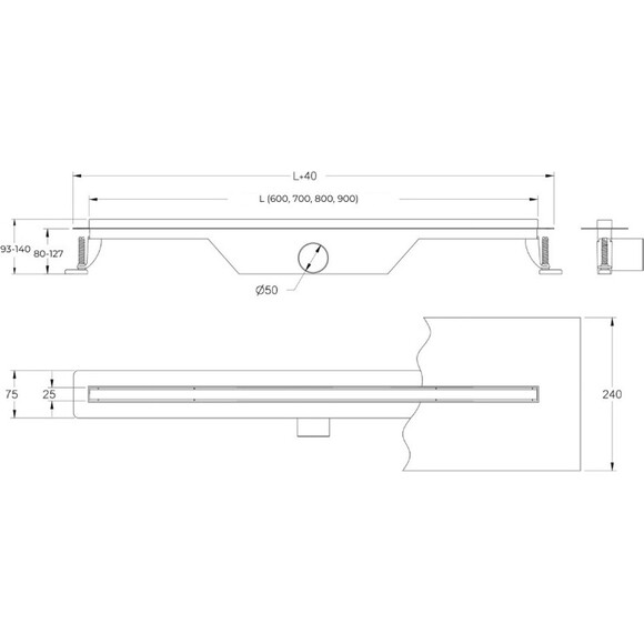 Душовий трап Devit Universal Slim UN7033B (70 см, чорний), Колір виробника: чорний, Доступні розміри: 70, фото , изображение 5