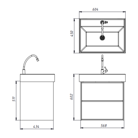 Тумба з раковиною Devit Quadra Grey Matt 083060G (60 см, сіра матова, підвісна), Доступні розміри: 60, Колір виробника: сірий матовий, фото , изображение 4