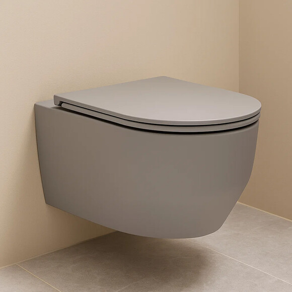 Безободковый подвесной унитаз Devit Art 3.0 Gray Matt Vortex Flush 3030140G (серый матовый, воронкообразный, с сиденьем), Цвет производителя: серый матовый, фото 2