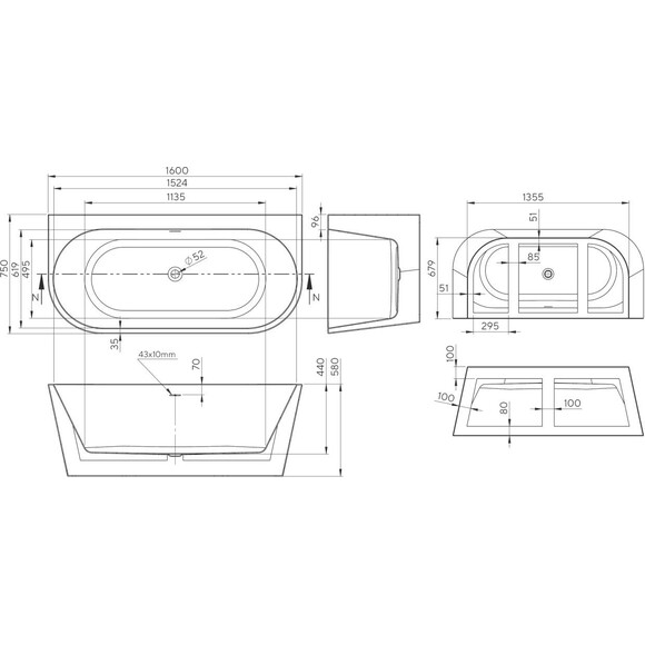 Акрилова ванна Koller Pool Euforia White 0268250101 (160x75 см, біла, пристінна, з ніжками та сифоном), фото , изображение 5