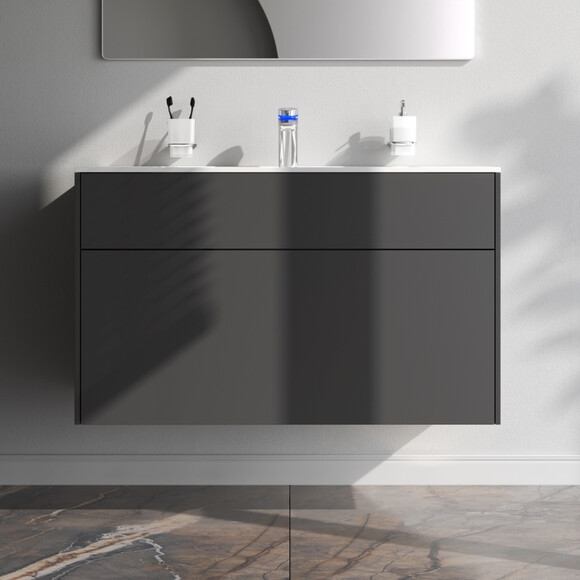 Комплект мебели Am.Pm Inspire V2.0 M50AFHX1003GM+M50AWPC1001WG+M50ACHX0406GM (100 см, графит, тумба + раковина + пенал), Доступные размеры: 100, фото 3