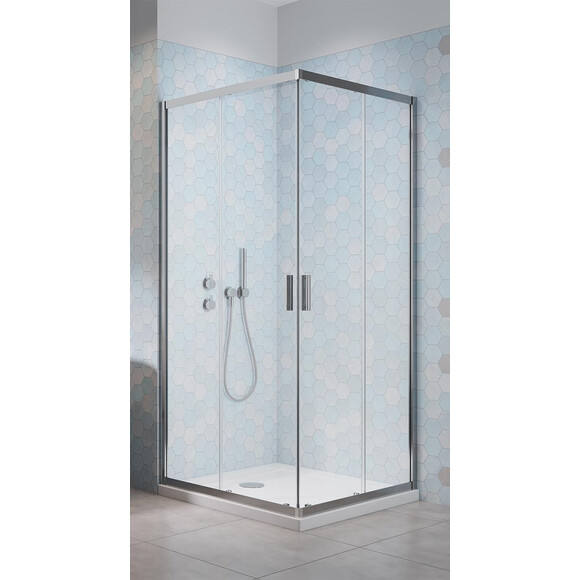 Комплект Radaway: душова кабіна Alienta D Chrome + піддон Lupo 10258090-01-01KL500 (90x80 см, прозоре скло, профіль хром, з сифоном), Доступні розміри: 90 x 80, фото 