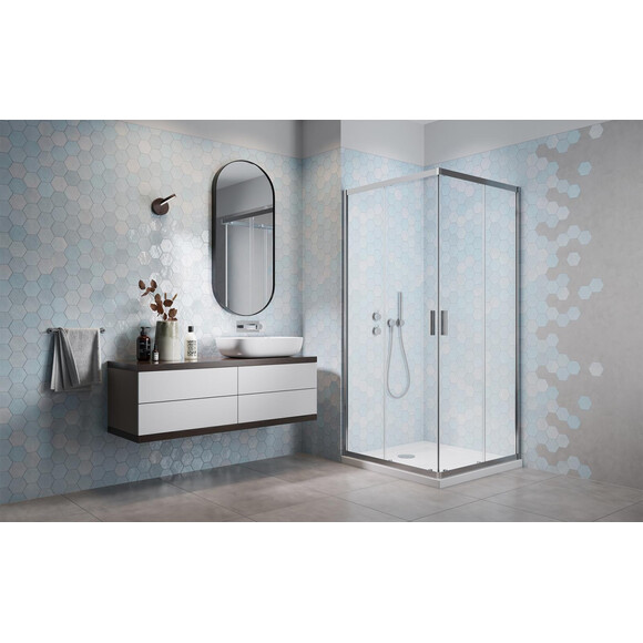 Комплект Radaway: душова кабіна Alienta D Chrome + піддон Lupo 10258090-01-01KL500 (90x80 см, прозоре скло, профіль хром, з сифоном), Доступні розміри: 90 x 80, фото , изображение 2