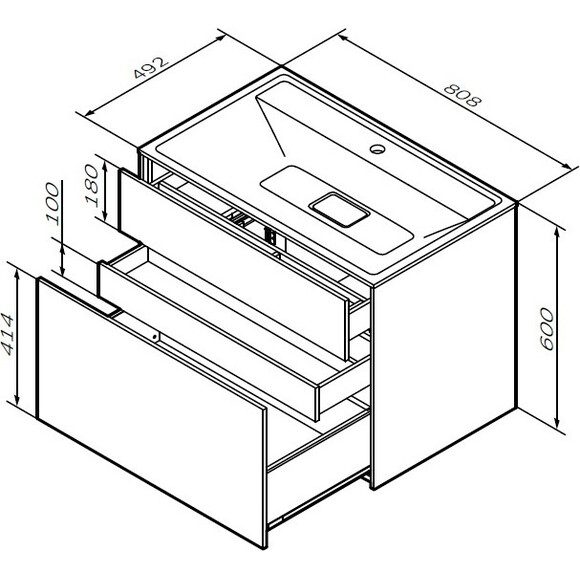 Комплект мебели Am.Pm Inspire V2.0 M50AFHX0803GM+M50AWPC0801WG+M50ACHX0406GM (80 см, графит, тумба + раковина + пенал), Доступные размеры: 80, фото 16