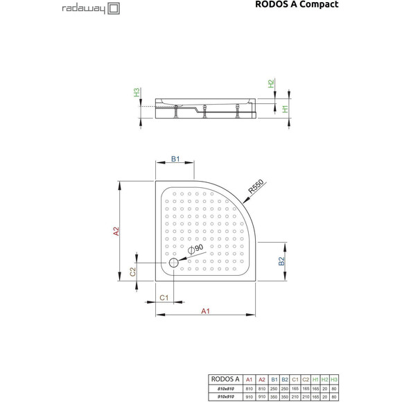 Комплект Radaway: душова кабіна Alienta A Chrome + піддон Rodos 10229090-01-01KR (90x90 см, прозоре скло, профіль хром, з сифоном), Доступні розміри: 90 x 90, фото , изображение 9
