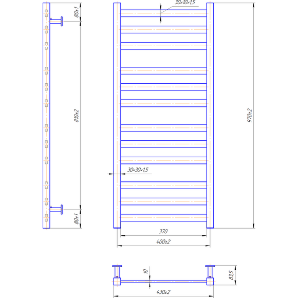 Водяной полотенцесушитель Mario Inox Чикаго 1.7.052042.P (430x970, белый глянец/белый матовый/бронза/графит/золото/черный матовый/хром), Доступные размеры: 430 x 970, фото 4