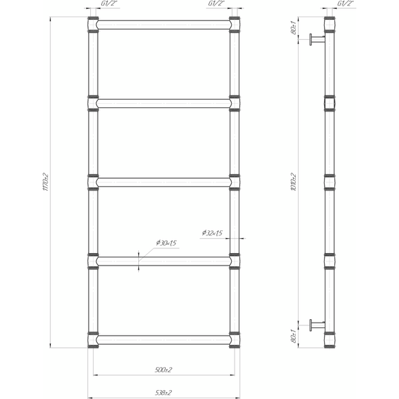 Водяной полотенцесушитель Mario Inox Прованс 1.7.044604.P (540x1170, белый глянец/белый матовый/бронза/графит/золото/черный матовый/хром), фото 7