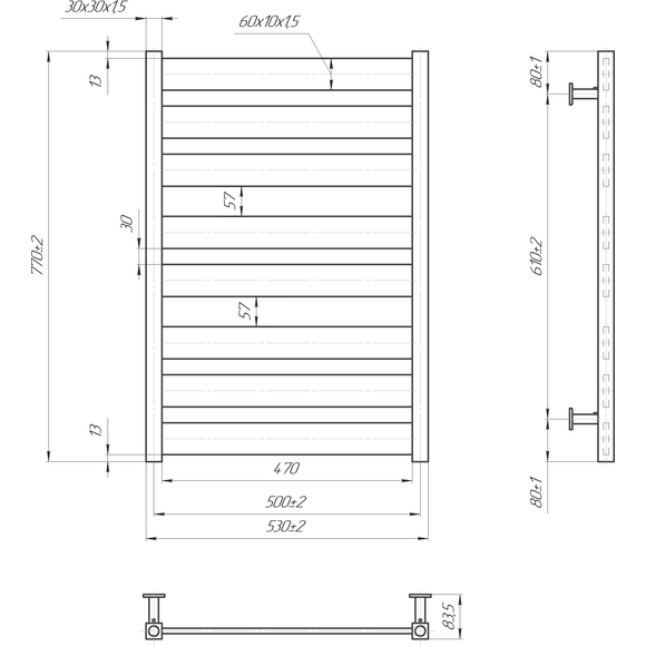 Водяной полотенцесушитель Mario Inox Санти 1.7.044605.P (530x770, белый глянец/белый матовый/бронза/графит/золото/черный матовый/хром), Доступные размеры: 530 x 770, фото 4