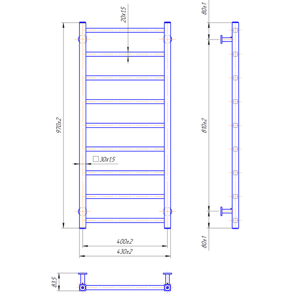 Водяной полотенцесушитель Mario Inox Токио 1.7.049903.P (430x970, белый глянец/белый матовый/бронза/графит/золото/черный матовый/хром), Доступные размеры: 430 x 970, фото 4