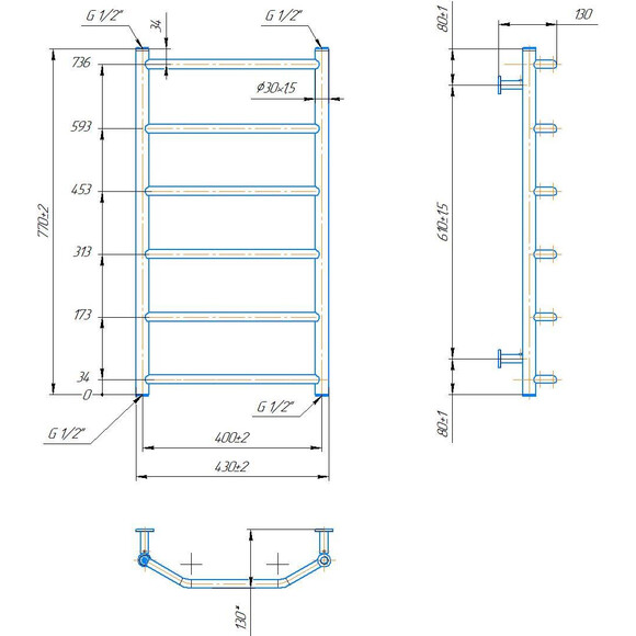 Водяной полотенцесушитель Mario Inox Трапеция 1.8.044618.P (430x770, белый глянец/белый матовый/бронза/графит/золото/черный матовый/хром), Доступные размеры: 430 x 770, фото 4