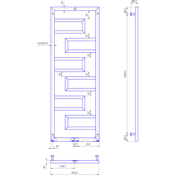 Водяной полотенцесушитель Mario Inox Талия 1.7.044614.P (540x1500, белый глянец/белый матовый/бронза/графит/золото/черный матовый/хром), Доступные размеры: 540 x 1500, фото 3