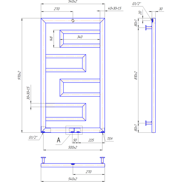 Водяной полотенцесушитель Mario Inox Талия 1.7.044613.P (540x970, белый глянец/белый матовый/бронза/графит/золото/черный матовый/хром), Доступные размеры: 540 x 970, фото 3
