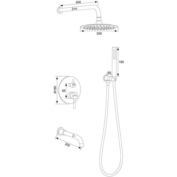 Душова система Perla Smart PSS7804B (чорна матова, прихованого монтажу, з виливом), фото , изображение 3