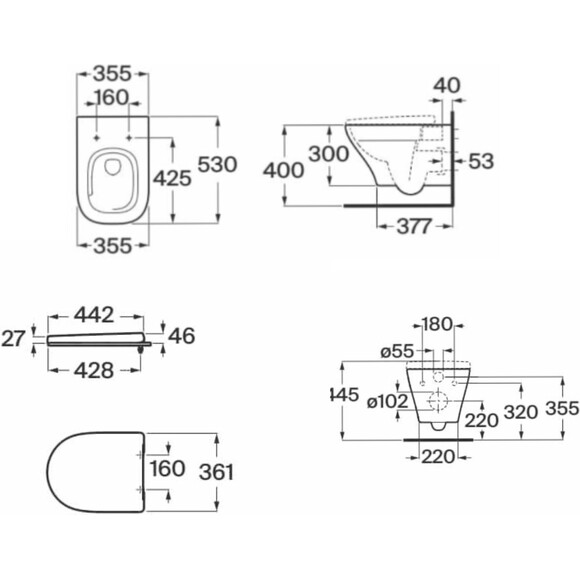 Безобідковий підвісний унітаз Roca Airos Rimless Vortex A34HC10000 (воронкоподібний, з сидінням), фото , изображение 4