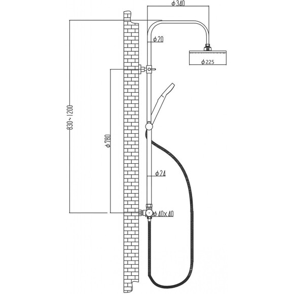Душова система з термостатом Perla Dali PSA2066B (чорна), Колір виробника: чорний, фото , изображение 2