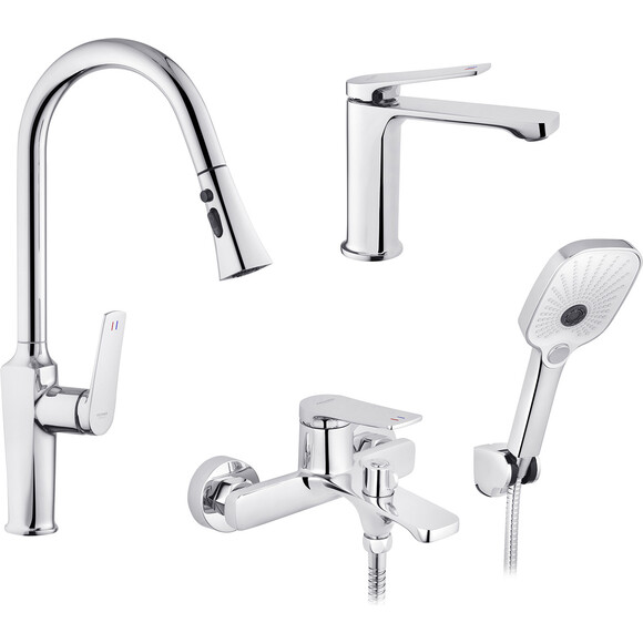 Комплект смесителей для ванной комнаты и кухни Kroner Makon KRC060C030TC010 (C060+C030-T+C010, хром), Цвет производителя: хром, фото 