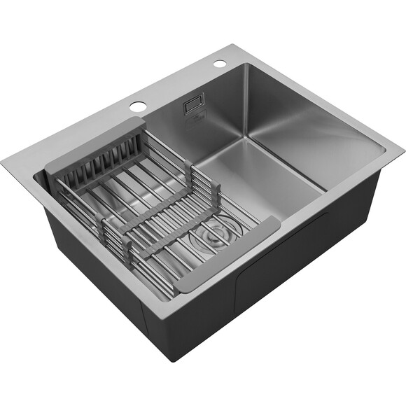 Кухонная мойка со смесителем Kroner KRG6050HMESG03815BLKSP016 (60x50 см, 3.0/1.0 мм, с коландером, дозатором и сифоном), фото 6