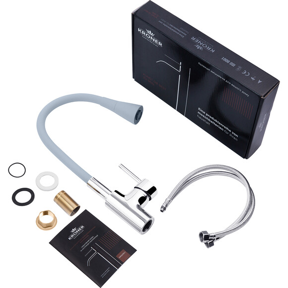 Кухонная мойка со смесителем Kroner KRG6050HMC031GRASP016 (60x50 см, 3.0/1.0 мм, с коландером, дозатором и сифоном), фото 20